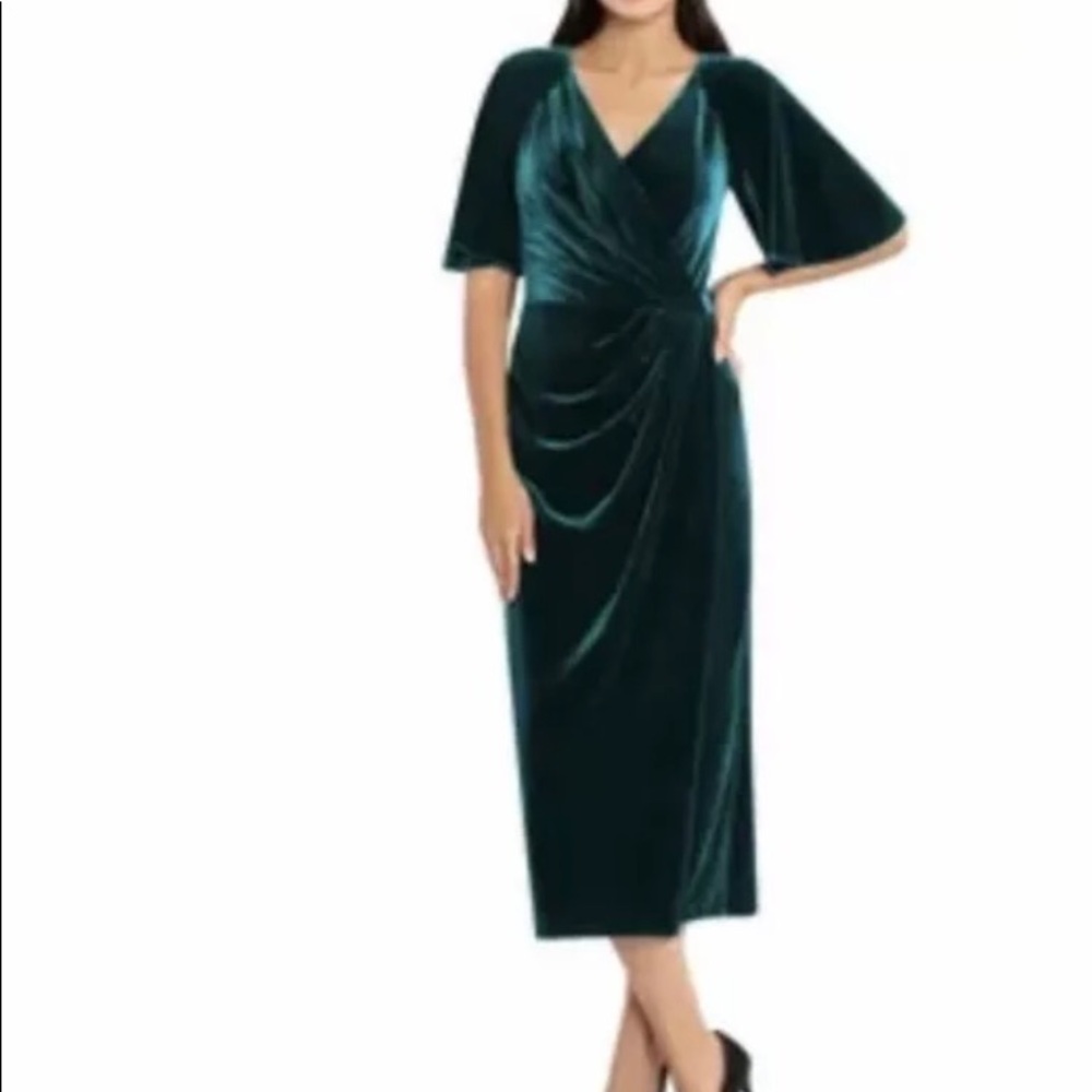 Maggy London Flutter Sleeve Stretch Velvet Faux Wrap Midi Dress 2
